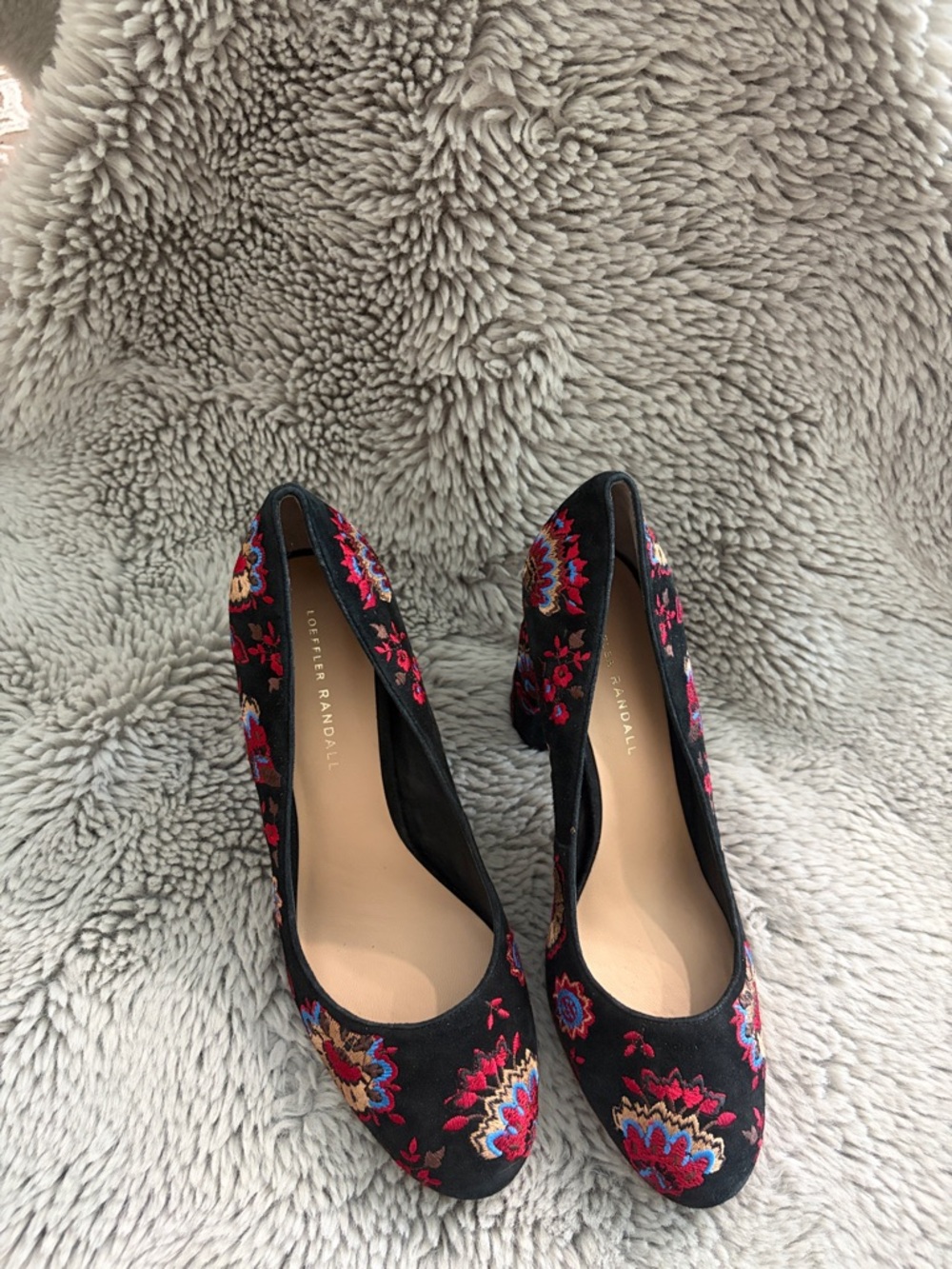 Loeffler Randall Black Embroidered Floral Block Heels